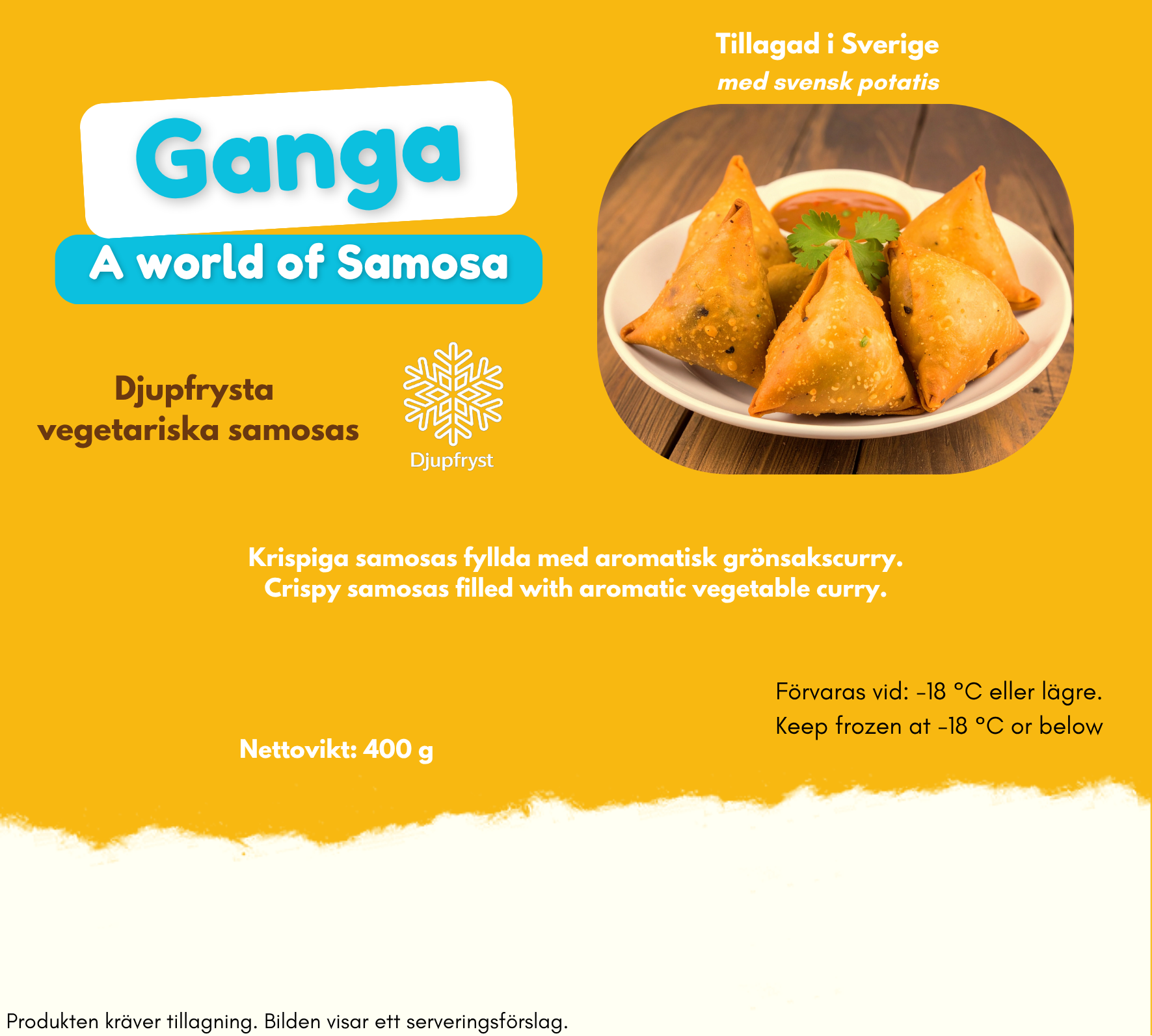 Ganga Foods vegetariska samosas, förpackning / Ganga Foods vegetarian samosas, packaging